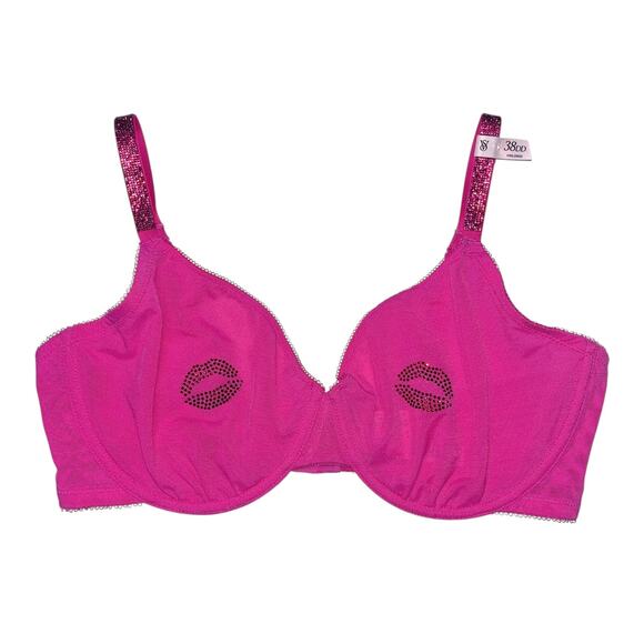Victoria's Secret Shine Unlined Low-Cut Demi Bra Lips Fuchsia Frenzy Size 38DD - Picture 1 of 4